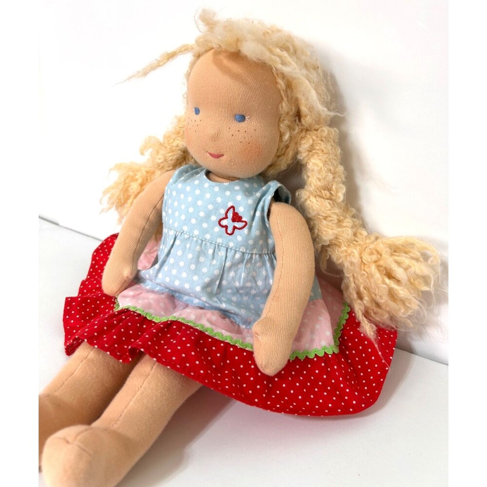 Kathe Kruse Germany Waldorf Doll Tolipar Sheep Stuffing Mohair Blonde Hair 15in - Picture 2 of 11